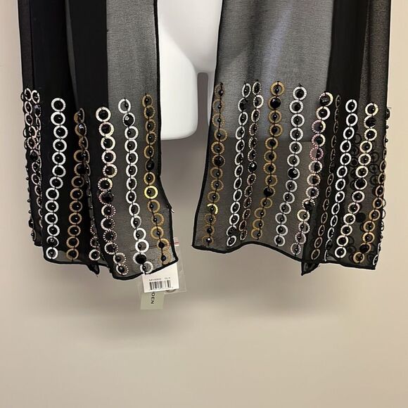 Steve Madden Sheer Black Scarf with Mixed Metal and Black Beads/Gem Accents-OS - Picture 9 of 11